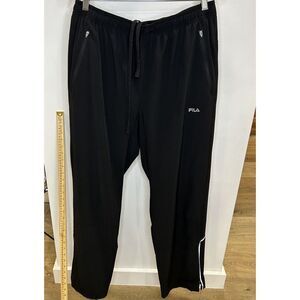 FILA Activewear Windbreaker Elastic Drawstring‎ Unlined Black Pants - Large